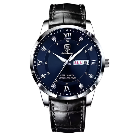Montre homme SALCIR Prestance Assane — cadran bleu nuit, bracelet cuir noir — Dakar Sénégal