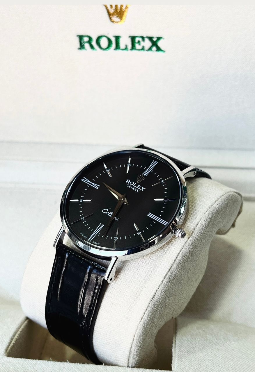 Rolex Cellini Black Elegance cadran noir bracelet cuir — SALCIR Sénégal