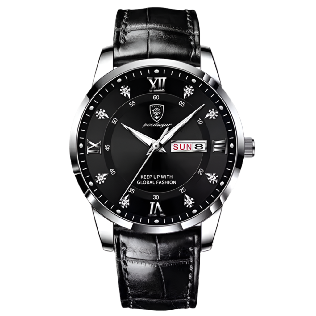 Montre homme SALCIR Prestance Malick — cadran bleu, boîtier argenté, bracelet cuir bleu — Dakar Sénégal