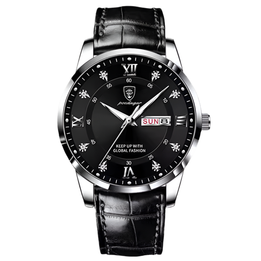 Montre homme SALCIR Prestance Malick — cadran bleu, boîtier argenté, bracelet cuir bleu — Dakar Sénégal
