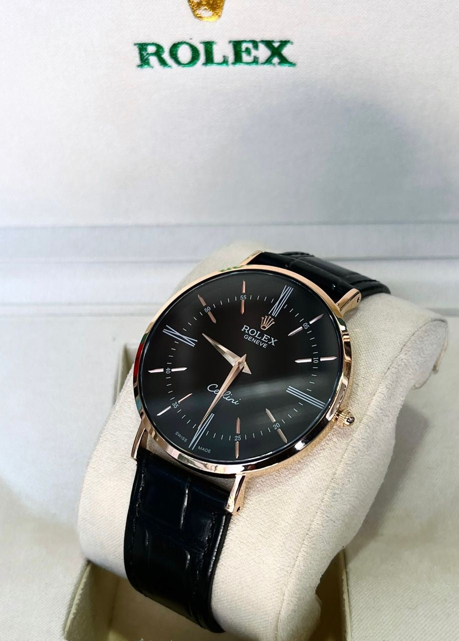 Montre habillée classique cadran noir bracelet cuir — SALCIR Dakar Sénégal