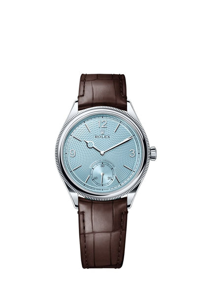 Montre habillée homme SALCIR Héritage Bleu Glacier, cadran bleu glacier guilloché, bracelet cuir marron — montre luxe Dakar