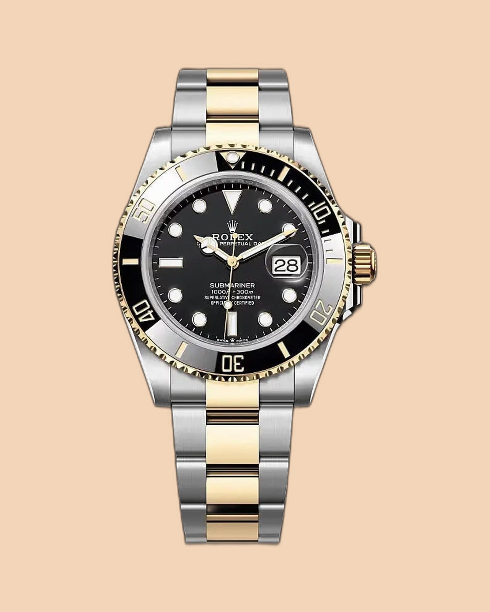 Montre SALCIR Abysse Or sur fond crème — montre de plongée bicolore or à Dakar