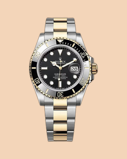 Montre SALCIR Abysse Or sur fond crème — montre de plongée bicolore or à Dakar