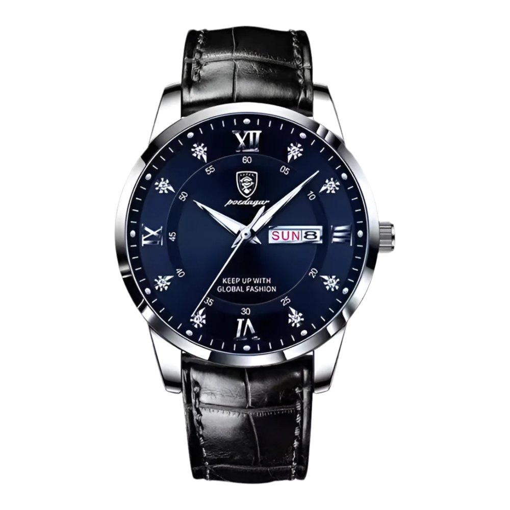 Montre SALCIR Prestance Assane, cadran bleu nuit et bracelet cuir noir