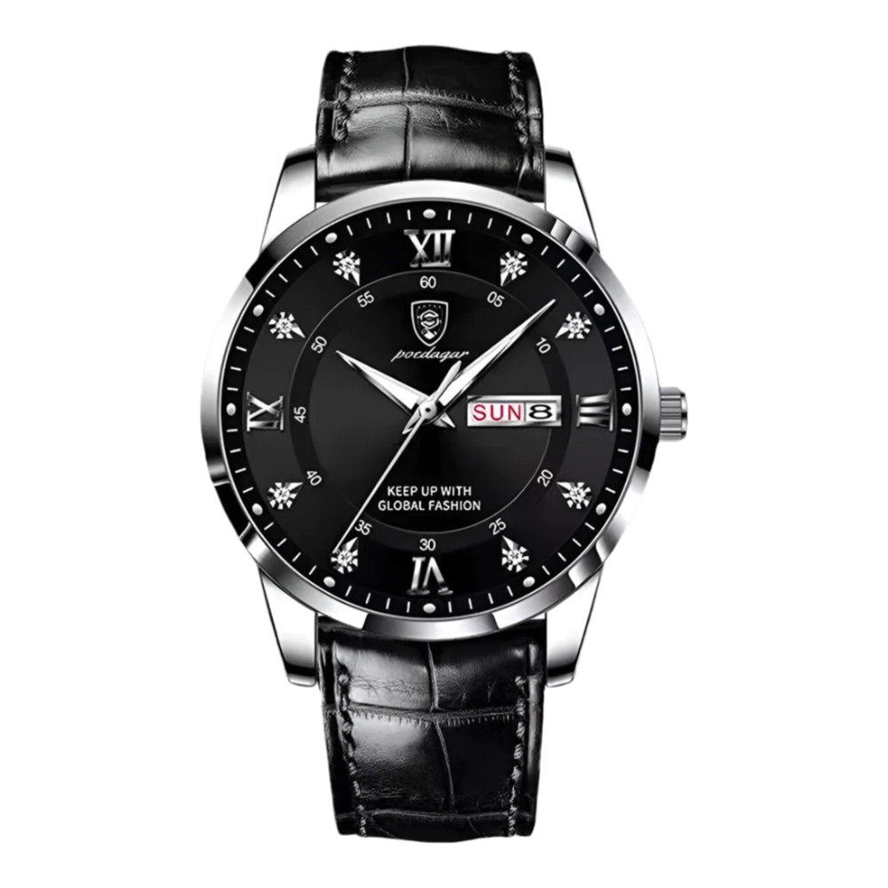Montre SALCIR Prestance Malick, cadran noir et bracelet cuir noir